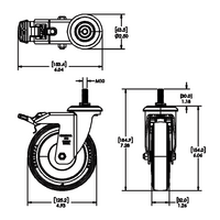 31-SM10D5-7 MODULAR SOLUTIONS CASTER 5" SWIVEL, M10 STEM W/LOCK